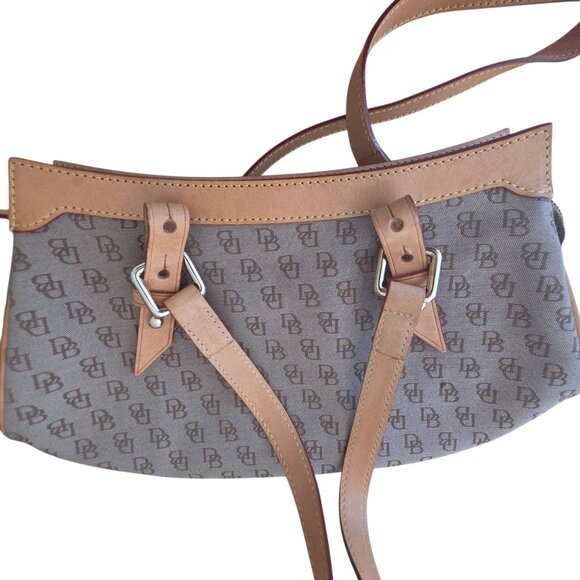 Dooney & Bourke Medium Slim Pouch Leather Trim Canvas Handbag Logo Print - Picture 2 of 9